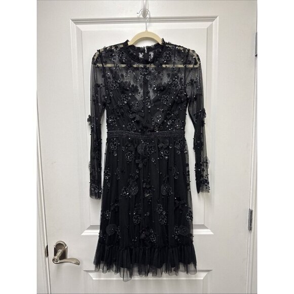 Mac Duggal Size 2 Black 9140 Sequin Beaded Long Sleeve Cocktail Party Dress New - Picture 4 of 10